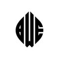 BWE circle letter logo design with circle and ellipse shape. BWE ellipse letters with typographic style. The three initials form a