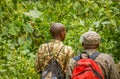 Bwindi Impenetrable Forest National Park / Uganda - March 03 2020: Rangers searching for mountain gorillas for a Habituation Exper