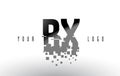 BX B X Pixel Letter Logo with Digital Shattered Black Squares