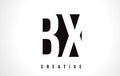 BX B X White Letter Logo Design with Black Square.