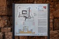 BYBLOS, LEBANON - AUGUST 15, 2014: Stand with information about the ancient ruins of the crusader castle Royalty Free Stock Photo