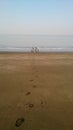 Bycycle parked on the beach. sea view.