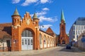 Bydgoszcz, Poland - Front view of the historic Municipal Market Hall building at the Magdzinskiego street with the St. Andrew