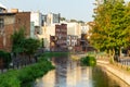 Bydgoszcz. Old buildings on the Brda River in the morning sun. A place called Bydgoszcz Venice