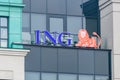 ING sign branch. ING is a Dutch multinational banking and financial services corporation