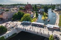 Bydgoszcz, Poland - June 3, 2023: Architecture of the city center of Bydgoszcz at Brda river in Poland