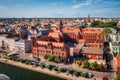 Bydgoszcz, Poland - June 3, 2023: Architecture of the city center of Bydgoszcz at Brda river in Poland