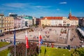 Bydgoszcz, Poland - June 3, 2023: Architecture of the city center of Bydgoszcz at Brda river in Poland