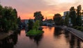 Bydgoszcz. Sunset over the walking boulevards on the river Brda Royalty Free Stock Photo