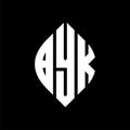 BYK circle letter logo design with circle and ellipse shape. BYK ellipse letters with typographic style. The three initials form a Royalty Free Stock Photo