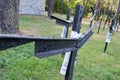 Detail of black metal cross at National Historic Memorial on the site of the former village of Bykivnia