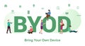 Byod bring your own devices concept with big word or text and team people with modern flat style - vector Royalty Free Stock Photo