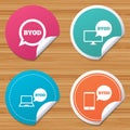 BYOD signs. Notebook and smartphone icons.