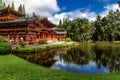 Byodo-in japanese temple with a pond in front, Oahu island