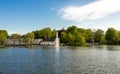Byparken park lake with a scenic fountain in Stavanger city downtown