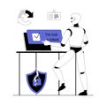 Bypass captcha, Anti captcha, Solving service. Robot clicking on captcha - I am not a robot. Vector illustration