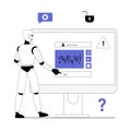 Bypass captcha, Anti captcha, Solving service. Robot enters captcha on the monitor screen. Vector illustration