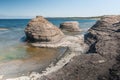 Byrum raukar on Swedish Island Oland: Spectacular limestone formations, selective focus