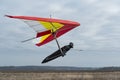 2020-02-09 Byshiv, Ukraine. Towing of a bright red hang glider Royalty Free Stock Photo