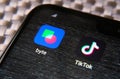 Byte app and Tiktok app in the corner of smartphone. Byte is the sequel to Vine app and potential competitor to TikTok Royalty Free Stock Photo