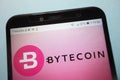 Bytecoin BCN cryptocurrency logo displayed on smartphone