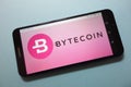 Bytecoin BCN cryptocurrency logo displayed on smartphone