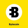 Bytecoin cryptocurrency blockchain flat icon a yellow background. Vector bytecoin sign.