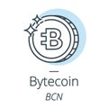 Bytecoin cryptocurrency coin line, icon of virtual currency