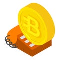 Bytecoin cryptocurrency icon isometric vector. Bytecoin coin and landline phone Royalty Free Stock Photo