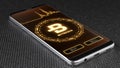 Bytecoin cryptocurrency symbol on mobile app screen. 3D illustration