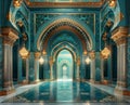 Byzantine architecture, columns, arches, and symmetry in palace hallway Royalty Free Stock Photo