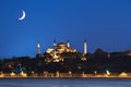 Hagia Sophia at the twilight with crescent moon in Istanbul, Turkey