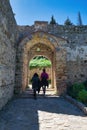 Byzantine church in medieval city of Mystras, Greece. Castle of Mistras.