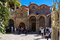 Byzantine church in medieval city of Mystras, Greece. Castle of Mistras.