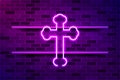 Byzantine cross glowing purple neon sign or LED strip light. Realistic vector illustration Royalty Free Stock Photo