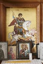 Byzantine iconography inside a cretan church Royalty Free Stock Photo