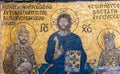 Byzantine mosaic of Jesus Christ on throne with Empress Zoe and Emperor Constantine IX Monomachus in Hagia Sophia Istanbul, Royalty Free Stock Photo