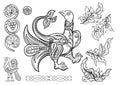 Byzantine traditional historical motifs of animals, birds, flowers and plants