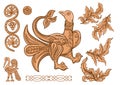 Byzantine traditional historical motifs of animals, birds, flowers and plants