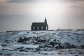 BÃÂºÃÂ°akirkja, SnÃÂ¦fellsnes Peninsula, Iceland, Black church surrounded by snow, frozen nature