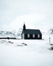 BÃÂºÃÂ°akirkja, SnÃÂ¦fellsnes Peninsula, Iceland, Black church surrounded by snow, frozen nature