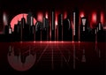 80s Retro Sci-Fi Background with Night City Skyline. Vector futuristic synth retro wave illustration in 1980s posters style Royalty Free Stock Photo