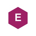 Logo E with a purple hexagon background