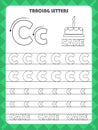 Trace letters of English alphabet and fill colors Uppercase and lowercase C. Handwriting practice for preschool kids worksheet. Royalty Free Stock Photo