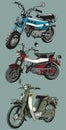 Hand drawn vintage motorcycle classic colour