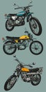 Hand drawn vintage motorcycle classic colour