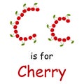 C alphabet is for Cherry fruits coloring for childreen vector illustration design worksheet for kindergarten on white background Royalty Free Stock Photo