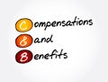 C and B - Compensations and Benefits acronym, business concept background