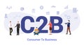 C2b consumer to business concept with big word or text and team people with modern flat style - vector Royalty Free Stock Photo