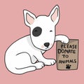 Dog with poster please donate to animals cartoon illustration